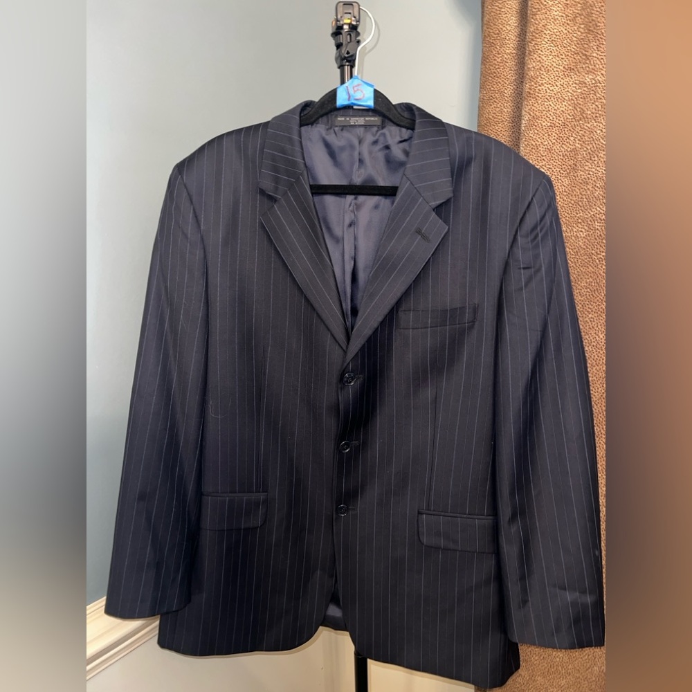 Men's Navy Pinstripe‎ Three-Button Suit Jacket
